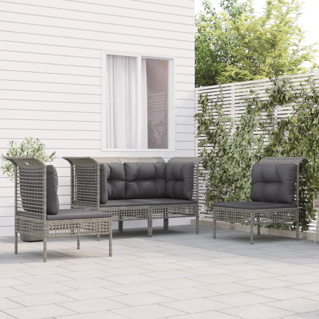 Set Divani da Giardino 4 pz con Cuscini in Polyrattan Grigio - homemem39