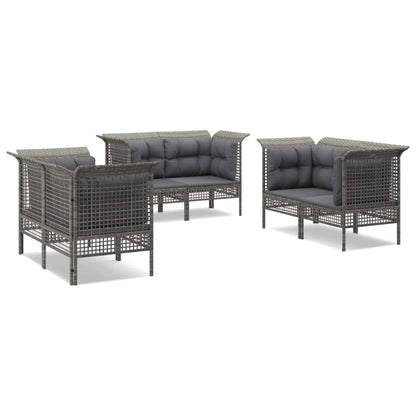 Set Divani da Giardino 6 pz con Cuscini in Polyrattan Grigio - homemem39