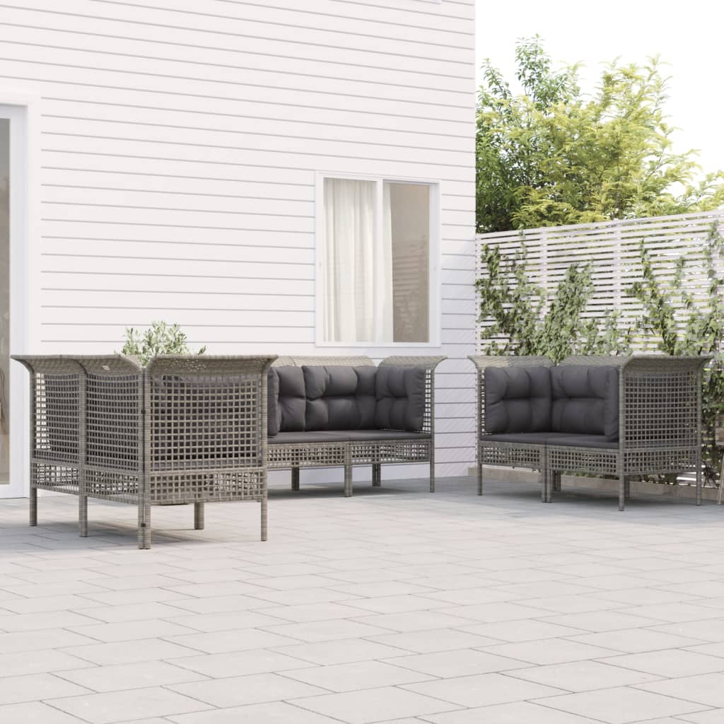 Set Divani da Giardino 6 pz con Cuscini in Polyrattan Grigio - homemem39