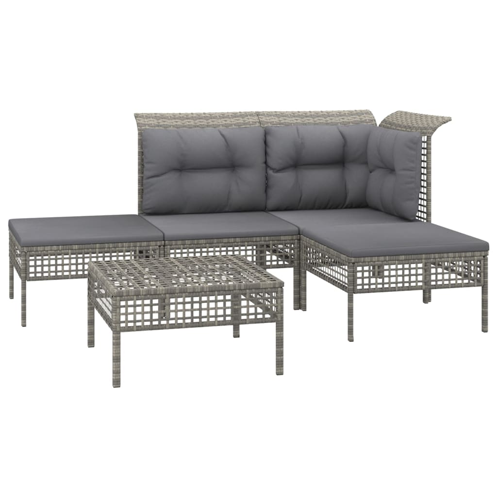 Set Divani da Giardino 5 pz con Cuscini in Polyrattan Grigio - homemem39