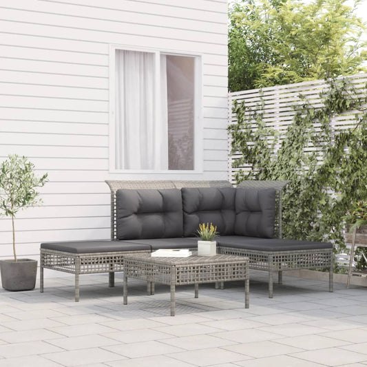 Set Divani da Giardino 5 pz con Cuscini in Polyrattan Grigio - homemem39