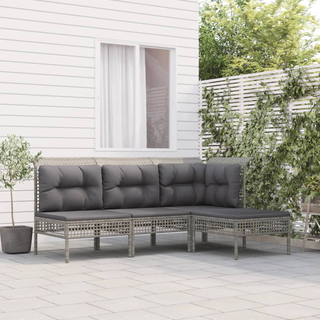 Set Divani da Giardino 4 pz con Cuscini in Polyrattan Grigio - homemem39