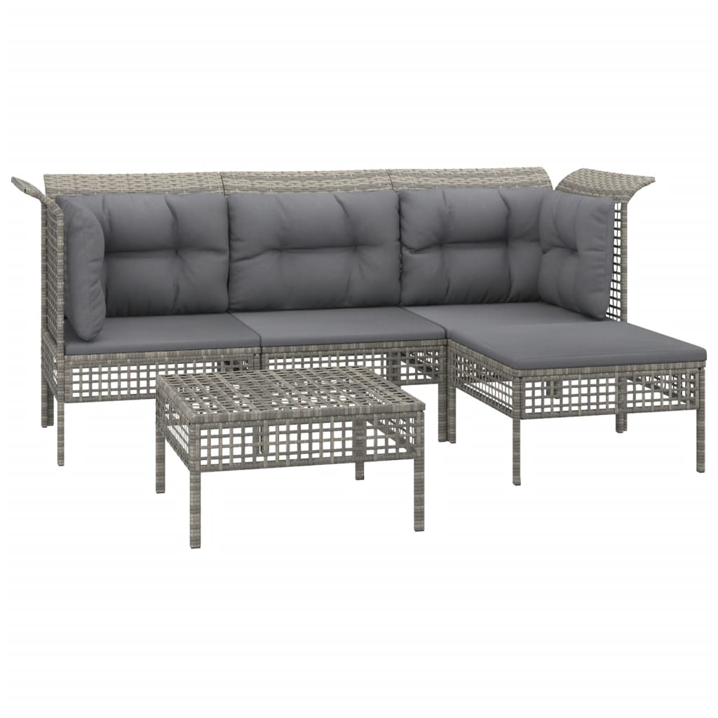 Set Divani da Giardino 5 pz con Cuscini in Polyrattan Grigio - homemem39