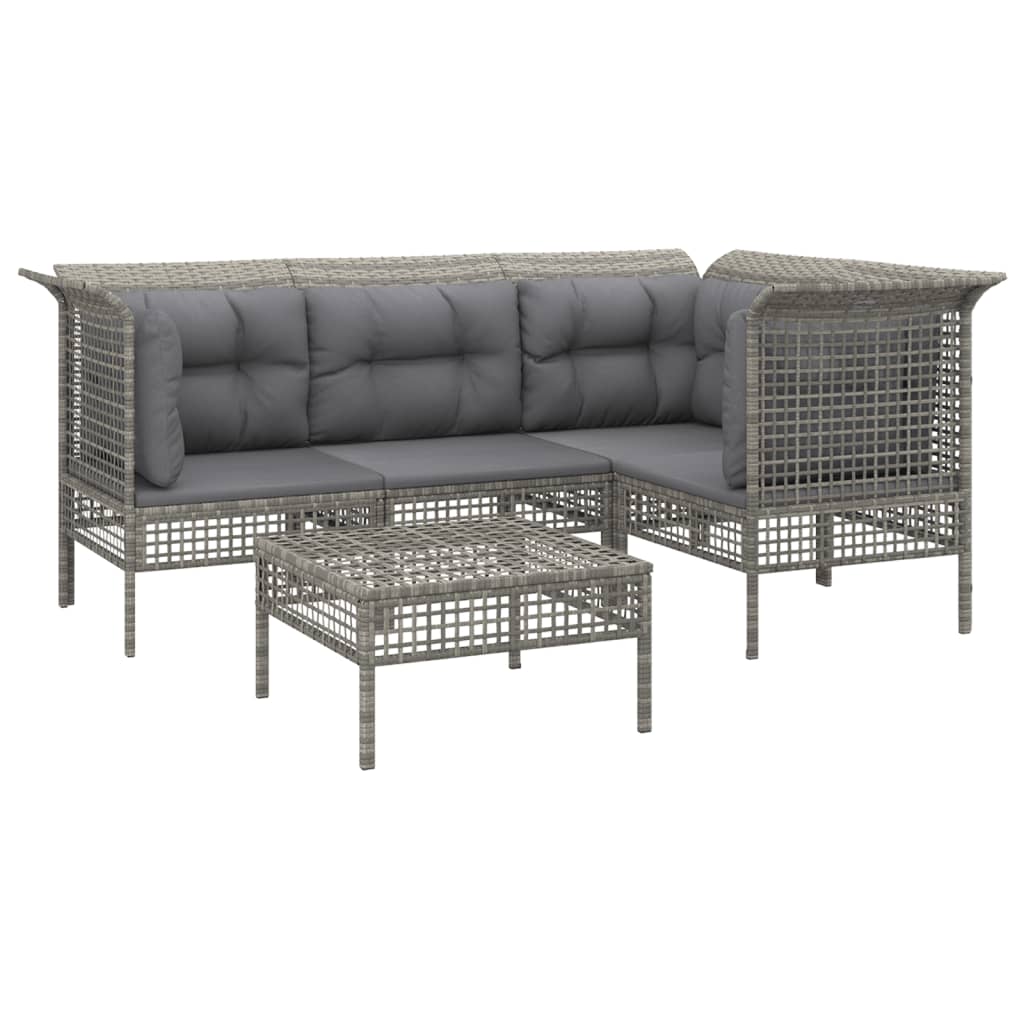Set Divani da Giardino 5 pz con Cuscini in Polyrattan Grigio - homemem39