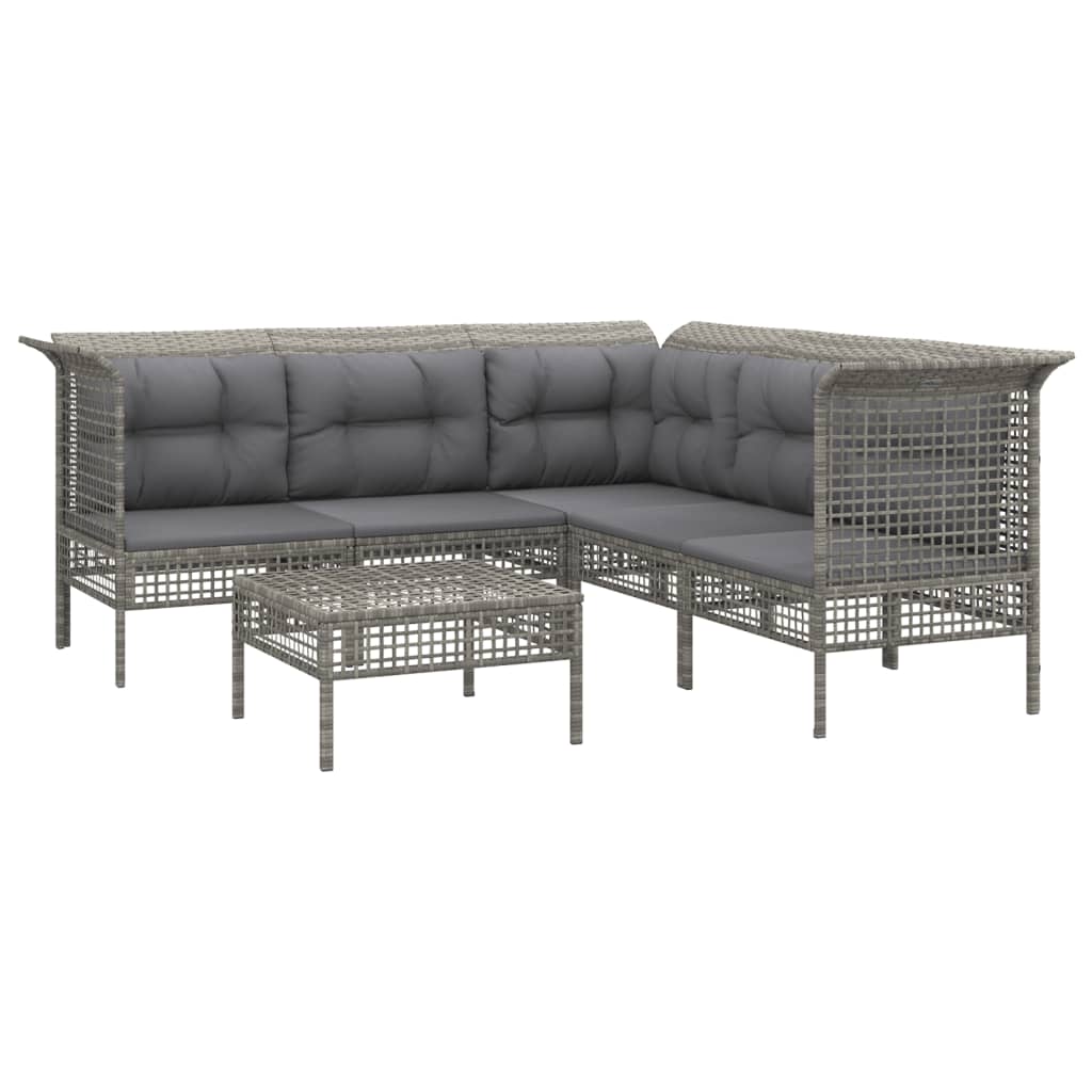 Set Divani da Giardino 6 pz con Cuscini in Polyrattan Grigio - homemem39