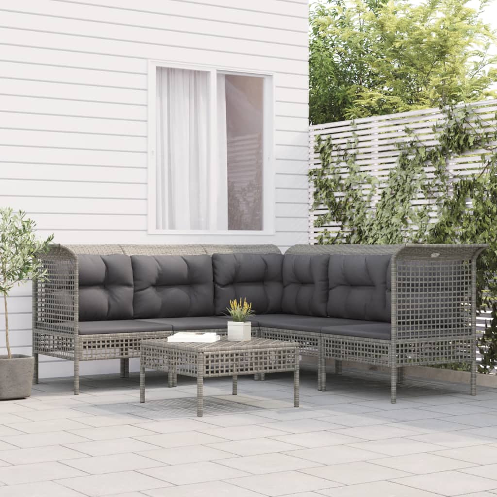 Set Divani da Giardino 6 pz con Cuscini in Polyrattan Grigio - homemem39