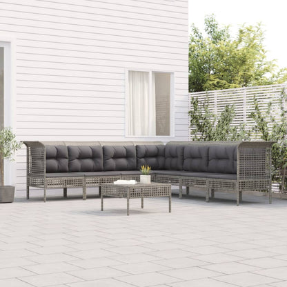 Set Divani da Giardino 8 pz con Cuscini in Polyrattan Grigio