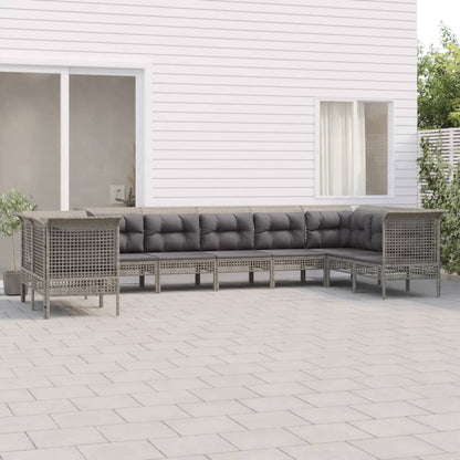 Set Divani da Giardino 9 pz con Cuscini in Polyrattan Grigio - homemem39