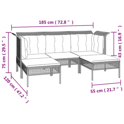 Set Divani da Giardino 9 pz con Cuscini in Polyrattan Grigio