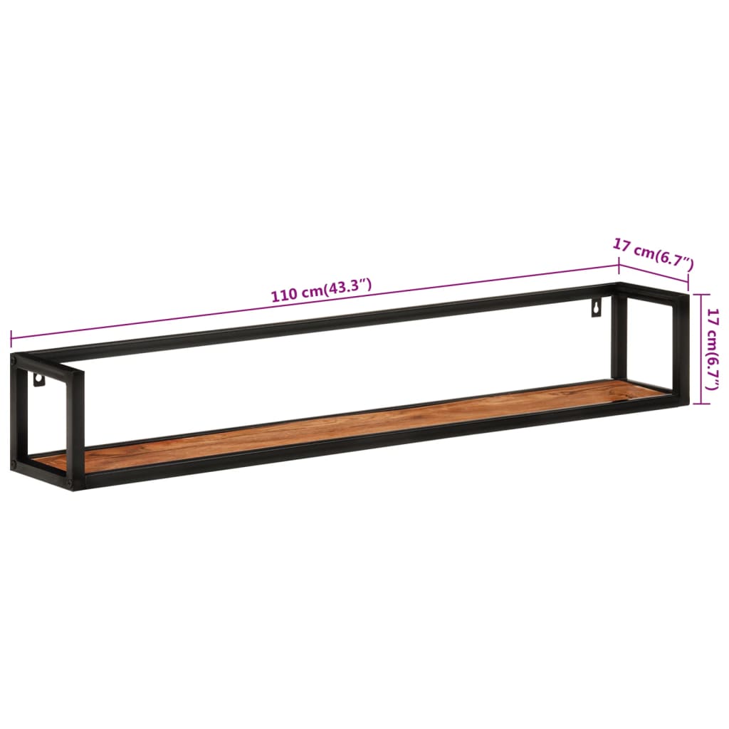 Mensole Parete 2 pz 110x17x17cm Legno Massello Acacia e Ferro | homemem39