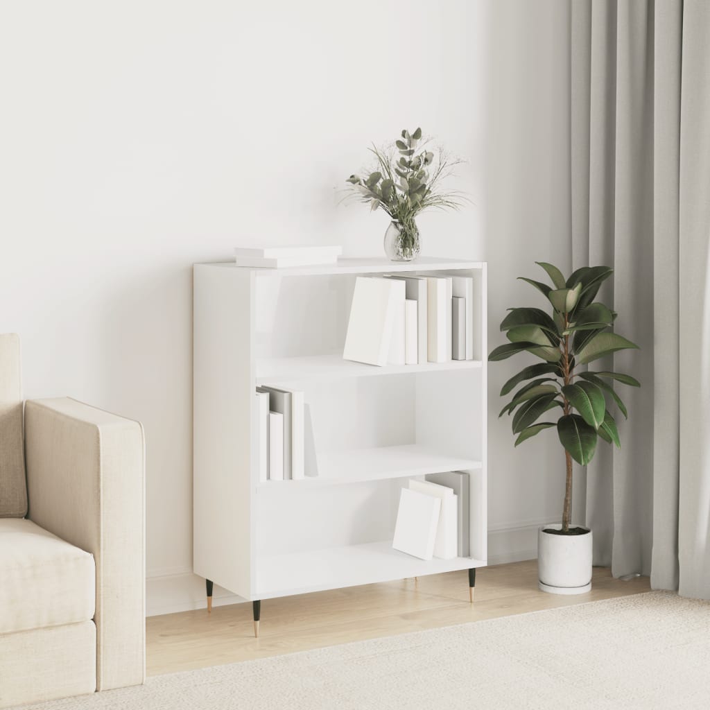 Libreria Bianco Lucido 69,5x32,5x90 cm in Legno Multistrato | homemem39