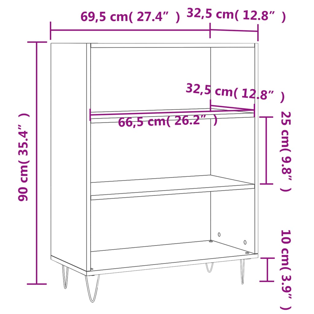 Libreria Rovere Marrone 69,5x32,5x90 cm in Legno Multistrato