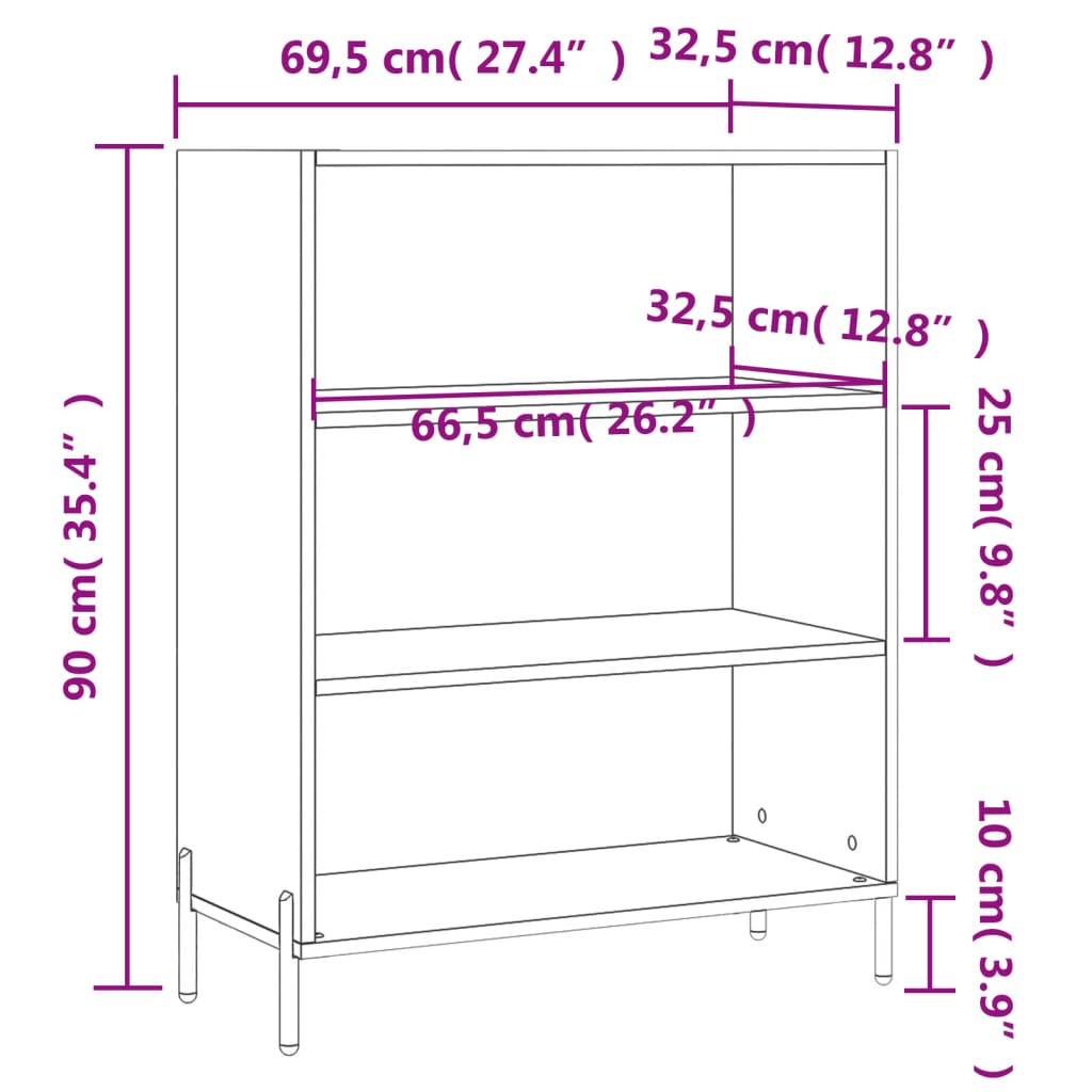 Scaffale Rovere Fumo 69,5x32,5x90 cm in Legno Multistrato