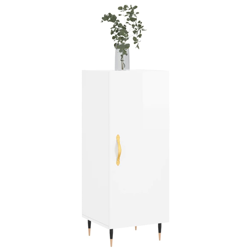Credenza Bianco Lucido 34,5x34x90 cm in Legno Multistrato