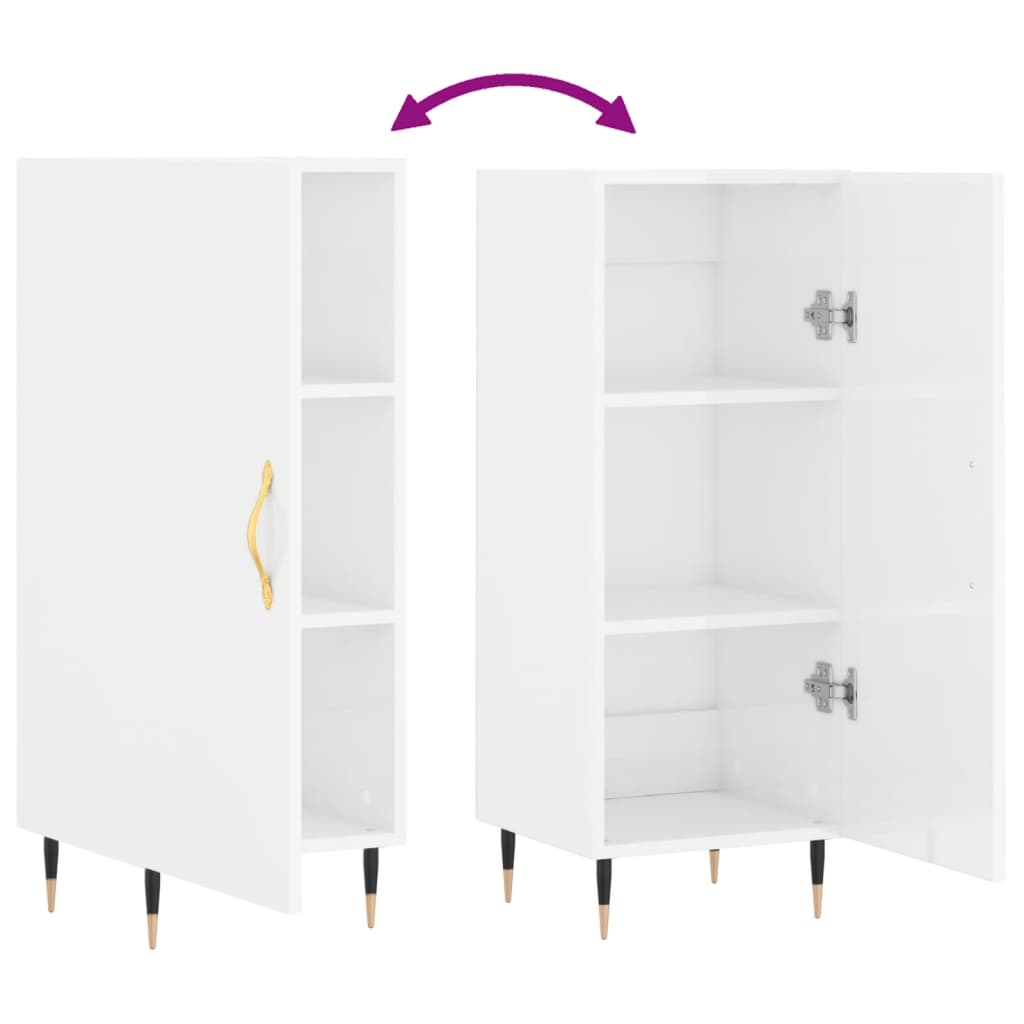 Credenza Bianco Lucido 34,5x34x90 cm in Legno Multistrato