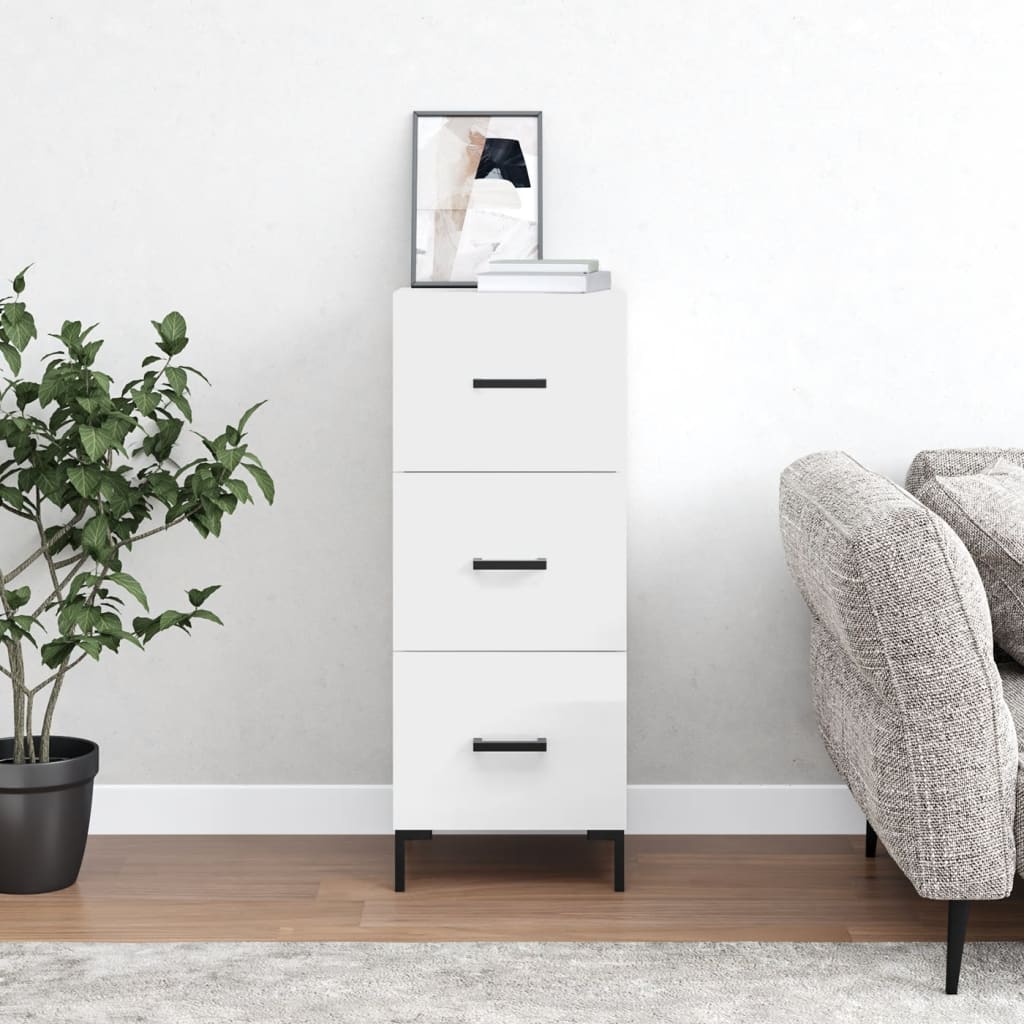 Credenza Bianco Lucido 34,5x34x90 cm in Legno Multistrato | homemem39