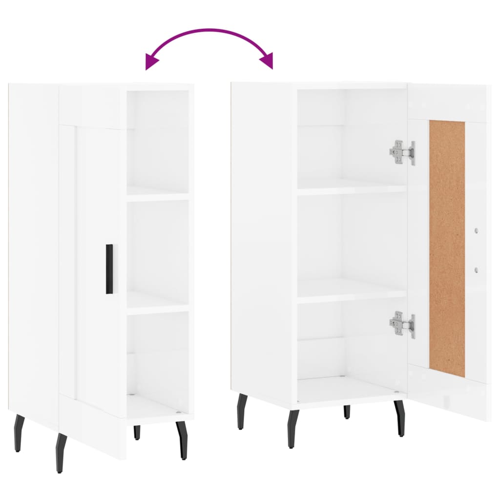 Credenza Bianco Lucido 34,5x34x90 cm in Legno Multistrato
