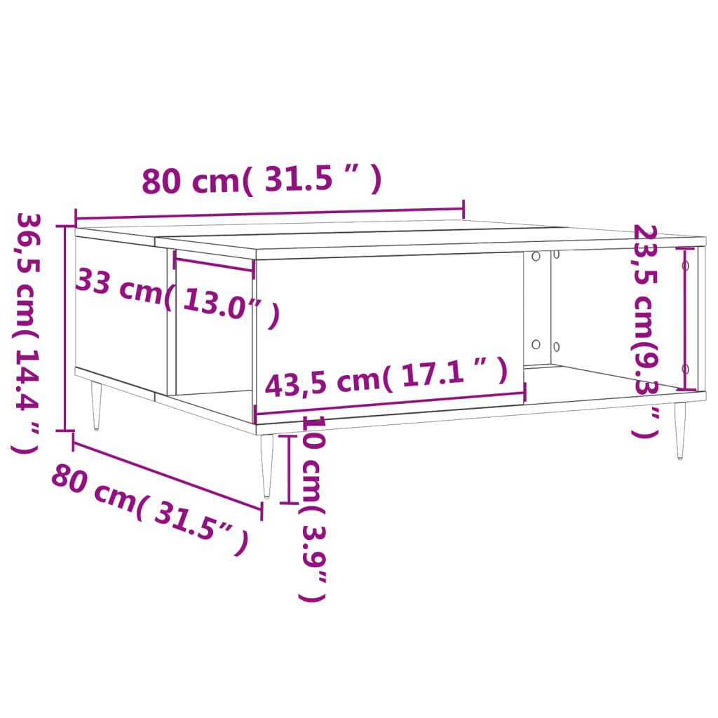 Tavolino Salotto Grigio Sonoma 80x80x36,5 cm Legno Multistrato | homemem39