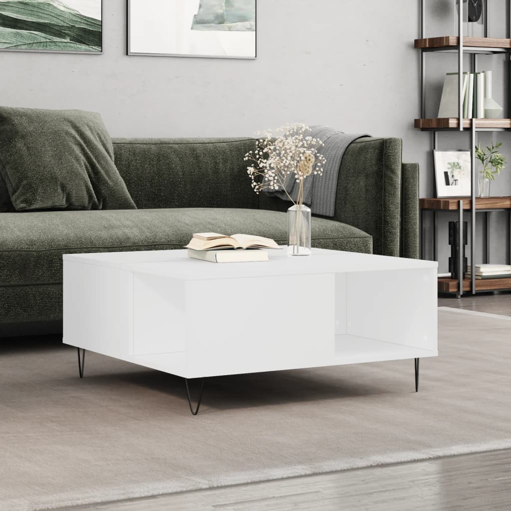 Tavolino da Salotto Bianco 80x80x36,5 cm in Legno Multistrato | homemem39