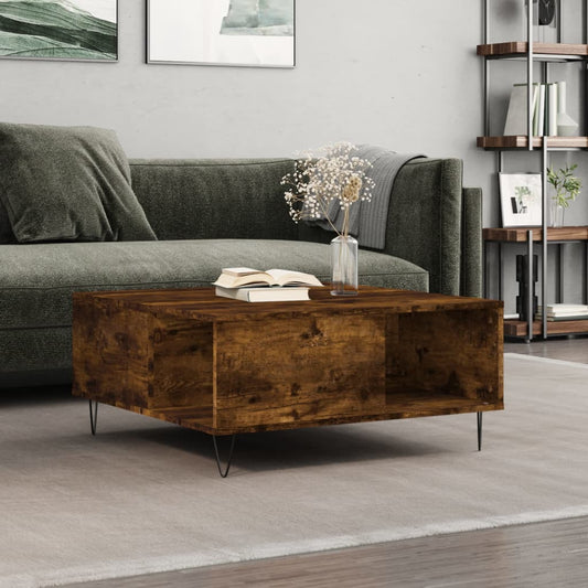 Tavolino da Salotto Rovere Fumo 80x80x36,5 cm Legno Multistrato | homemem39
