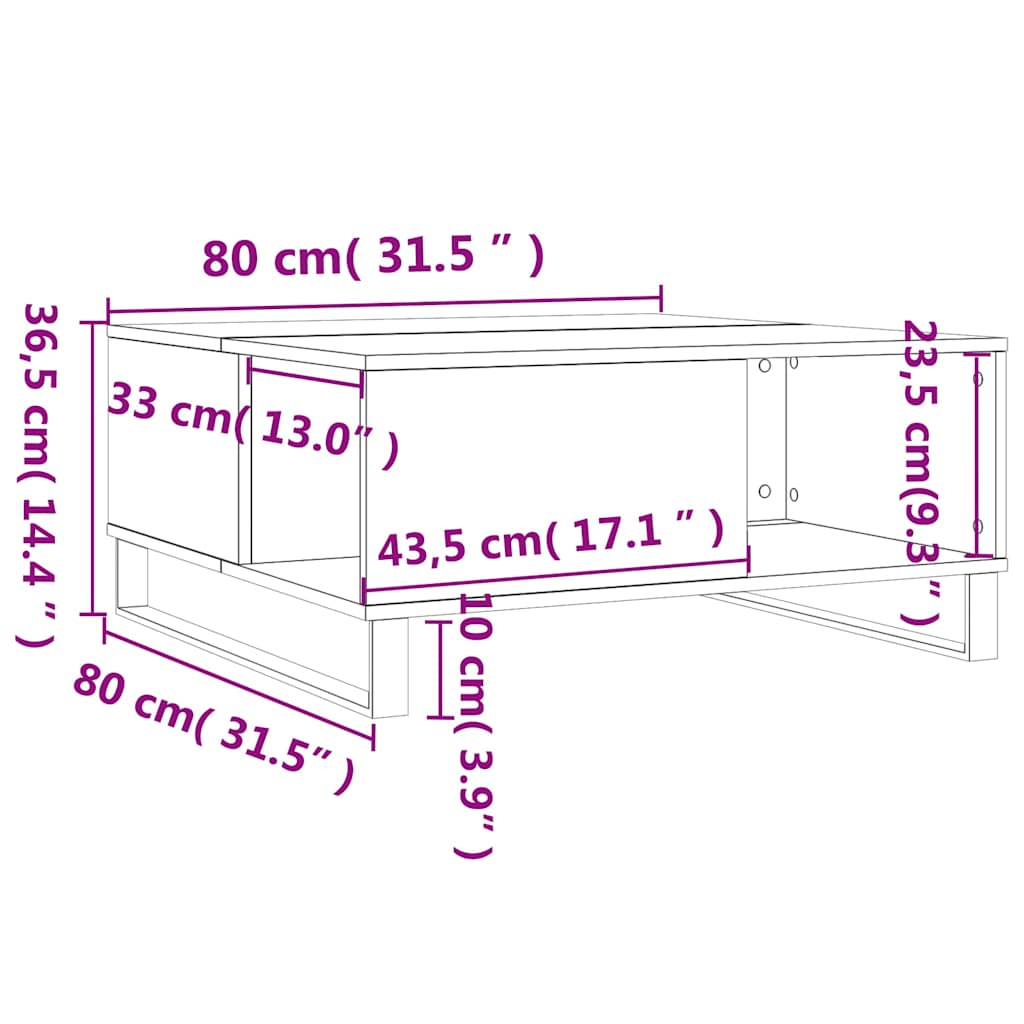 Tavolino da Salotto Rovere Fumo 80x80x36,5 cm Legno Multistrato | homemem39