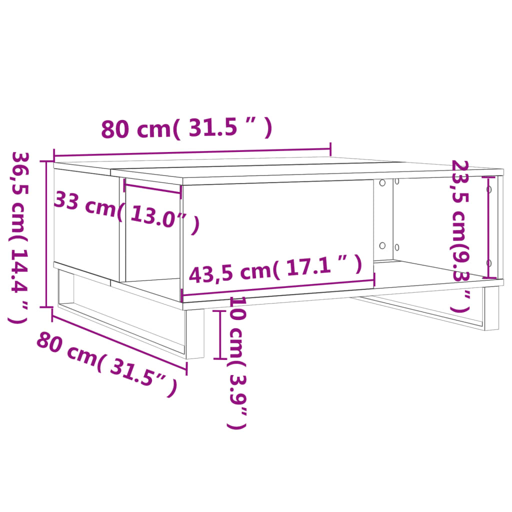 Tavolino Salotto Grigio Sonoma 80x80x36,5 cm Legno Multistrato | homemem39