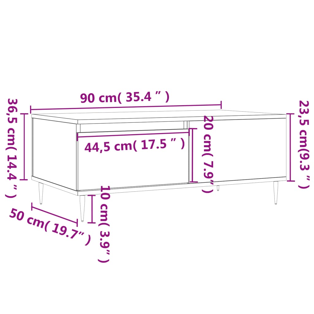 Tavolino da Salotto Nero 90x50x36,5 cm in Legno Multistrato | homemem39