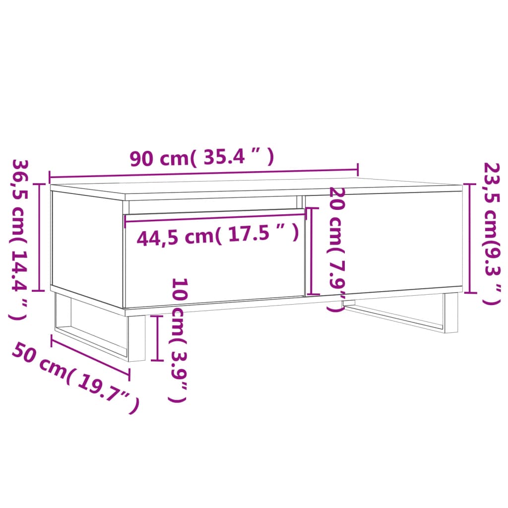 Tavolino da Salotto Bianco 90x50x36,5 cm in Legno Multistrato | homemem39