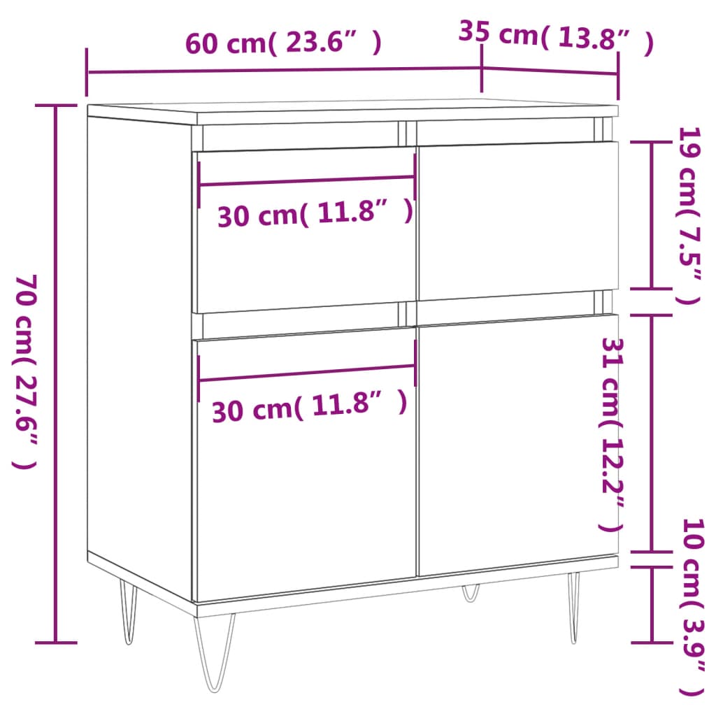 Credenza Bianca 60x35x70 cm in Legno Multistrato - homemem39