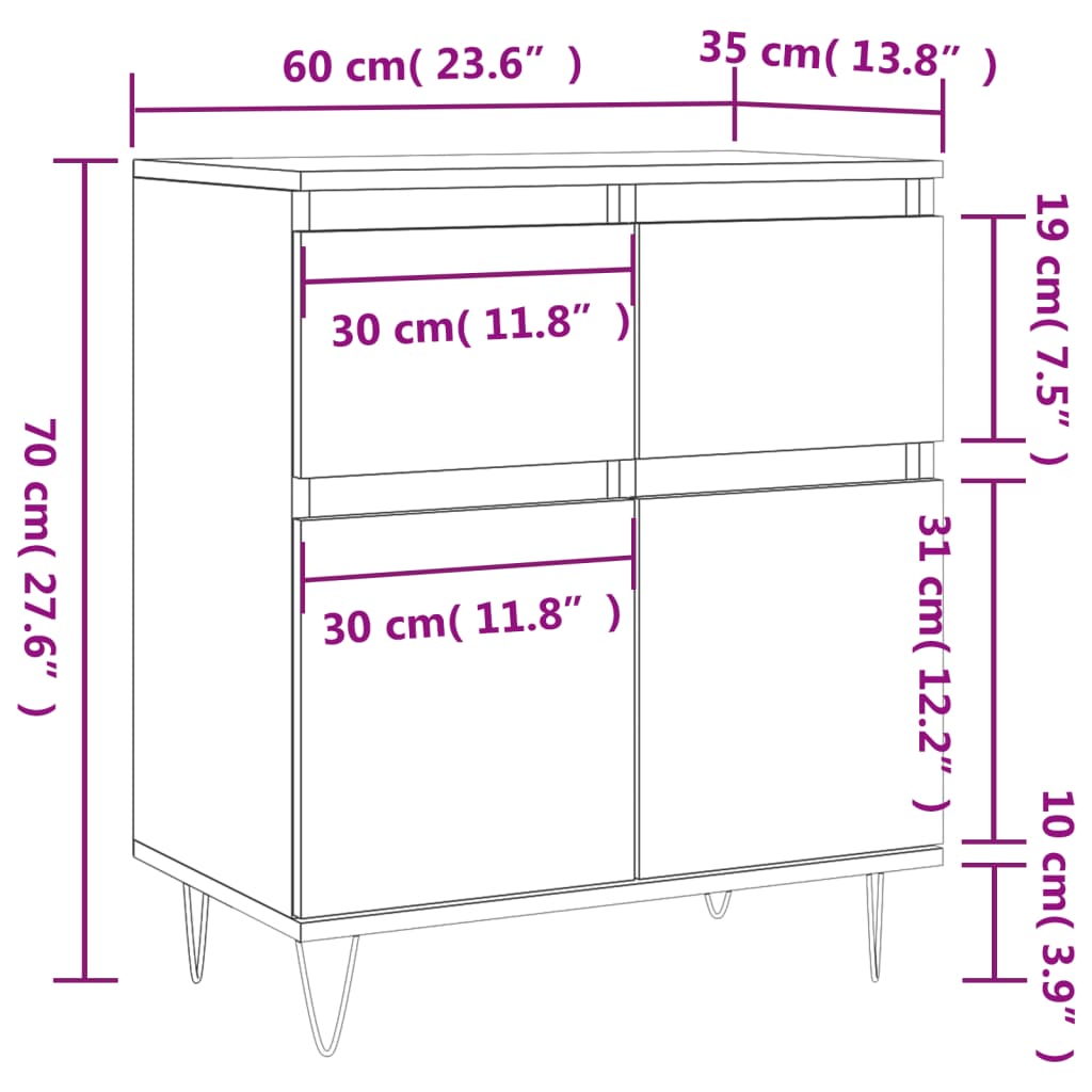 Credenza Rovere Fumo 60x35x70 cm in Legno Multistrato - homemem39