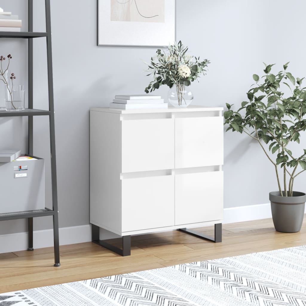 Credenza Bianco Lucido 60x35x70 cm in Legno Multistrato - homemem39