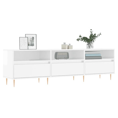 Mobile Porta TV Bianco Lucido 150x30x44,5 cm Legno Multistrato - homemem39