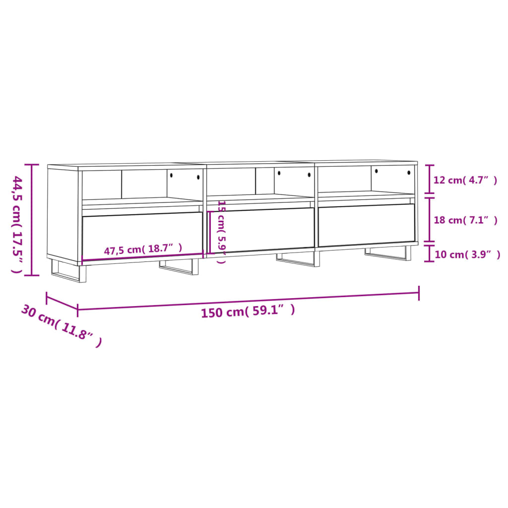 Mobile TV Grigio Cemento 150x30x44,5 cm Legno Multistrato