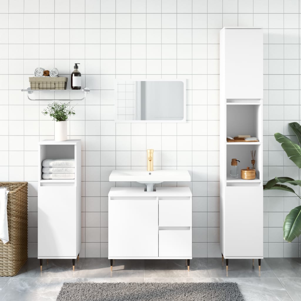 Armadietto da Bagno Bianco 30x30x190 cm in Legno Multistrato | homemem39