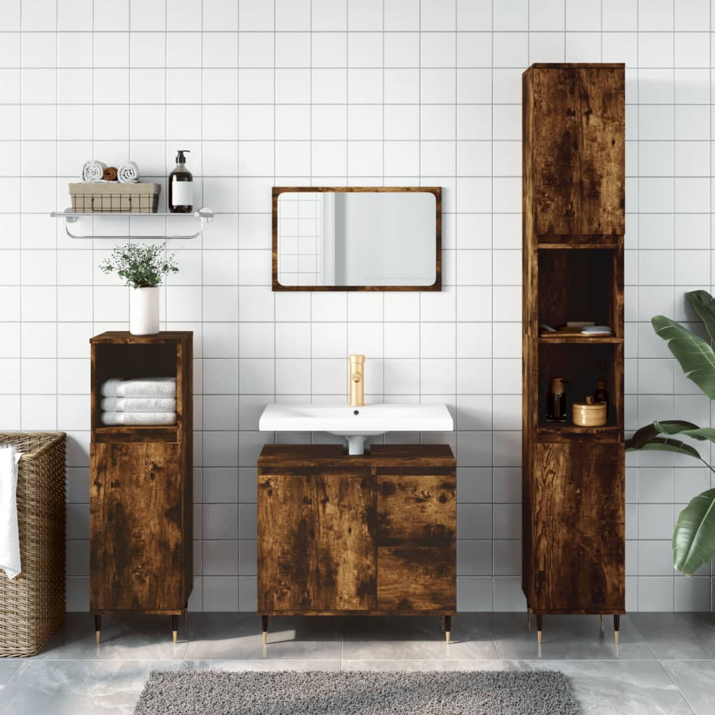 Armadietto Bagno Rovere Fumo 30x30x190 cm in Legno Multistrato | homemem39
