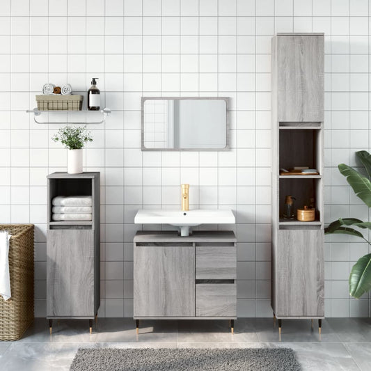 Armadietto Bagno Grigio Sonoma 30x30x190cm in Legno Multistrato | homemem39