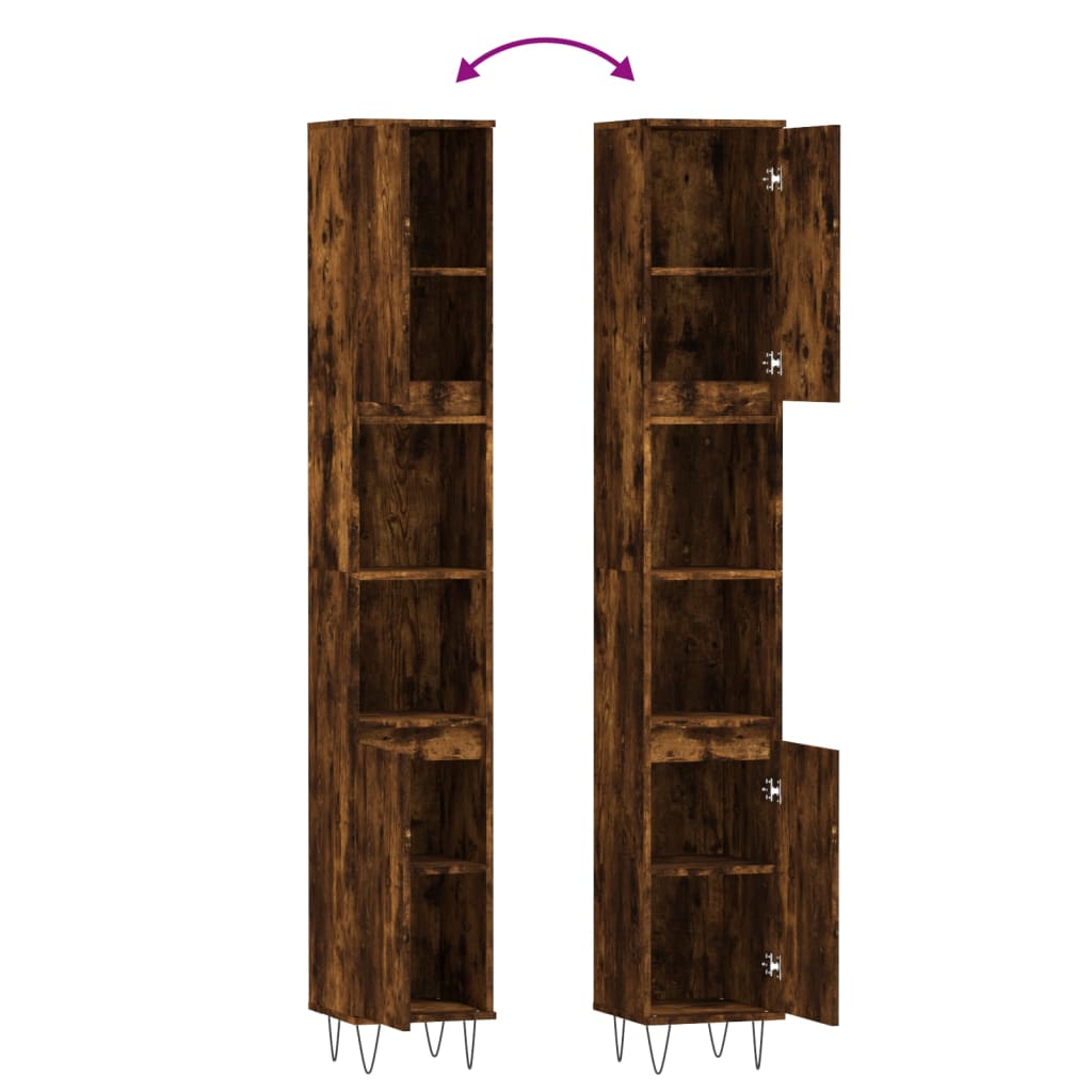 Armadietto Bagno Rovere Fumo 30x30x190 cm in Legno Multistrato | homemem39