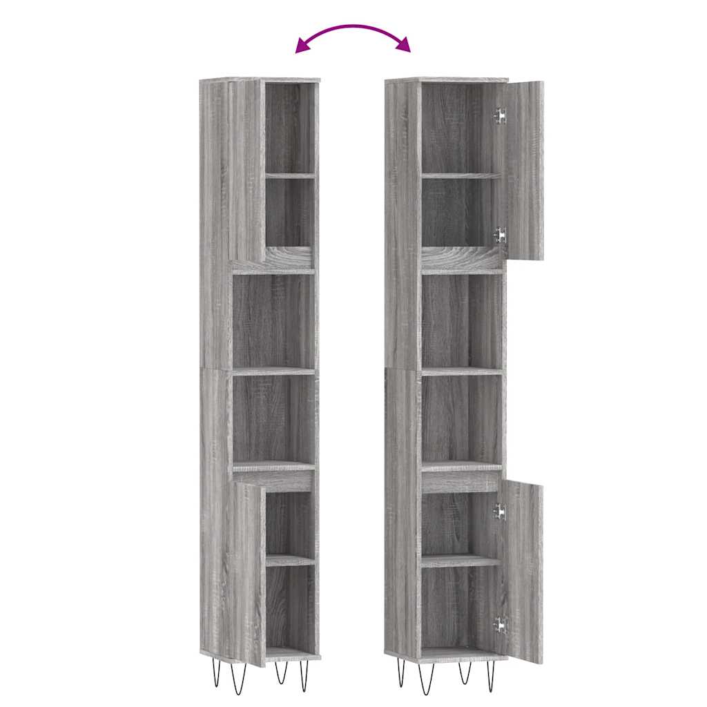 Armadietto Bagno Grigio Sonoma 30x30x190cm in Legno Multistrato | homemem39