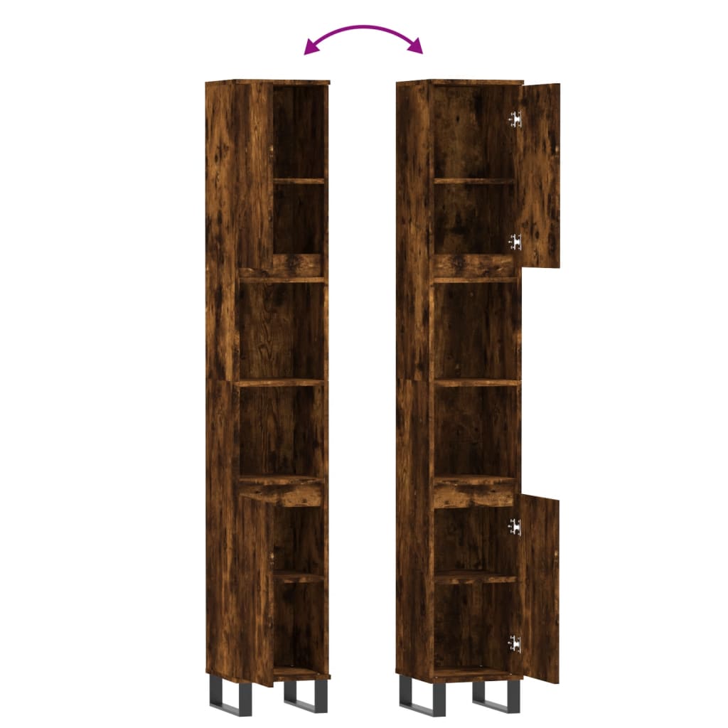 Armadietto Bagno Rovere Fumo 30x30x190 cm in Legno Multistrato | homemem39