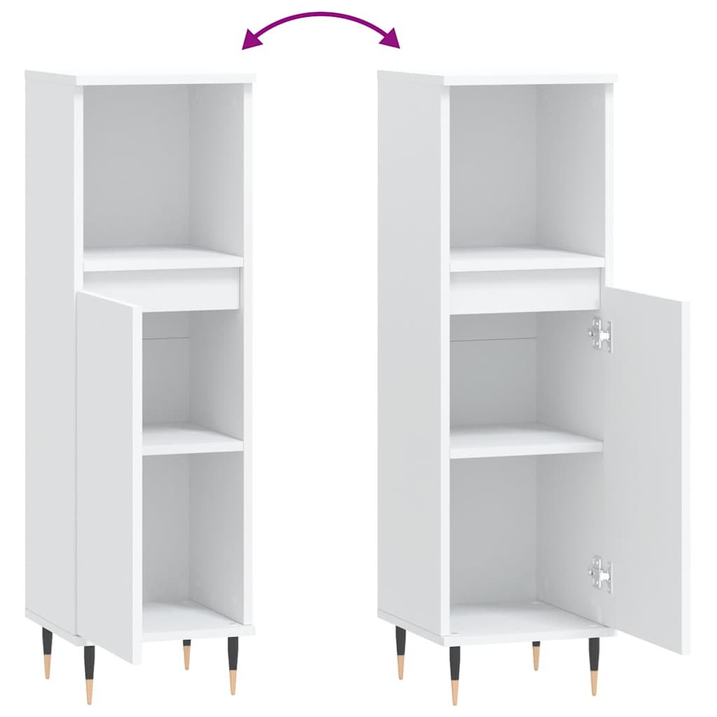 Armadietto da Bagno Bianco 30x30x100 cm in Legno Multistrato | homemem39