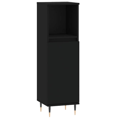 Armadietto da Bagno Nero 30x30x100 cm in Legno Multistrato | homemem39