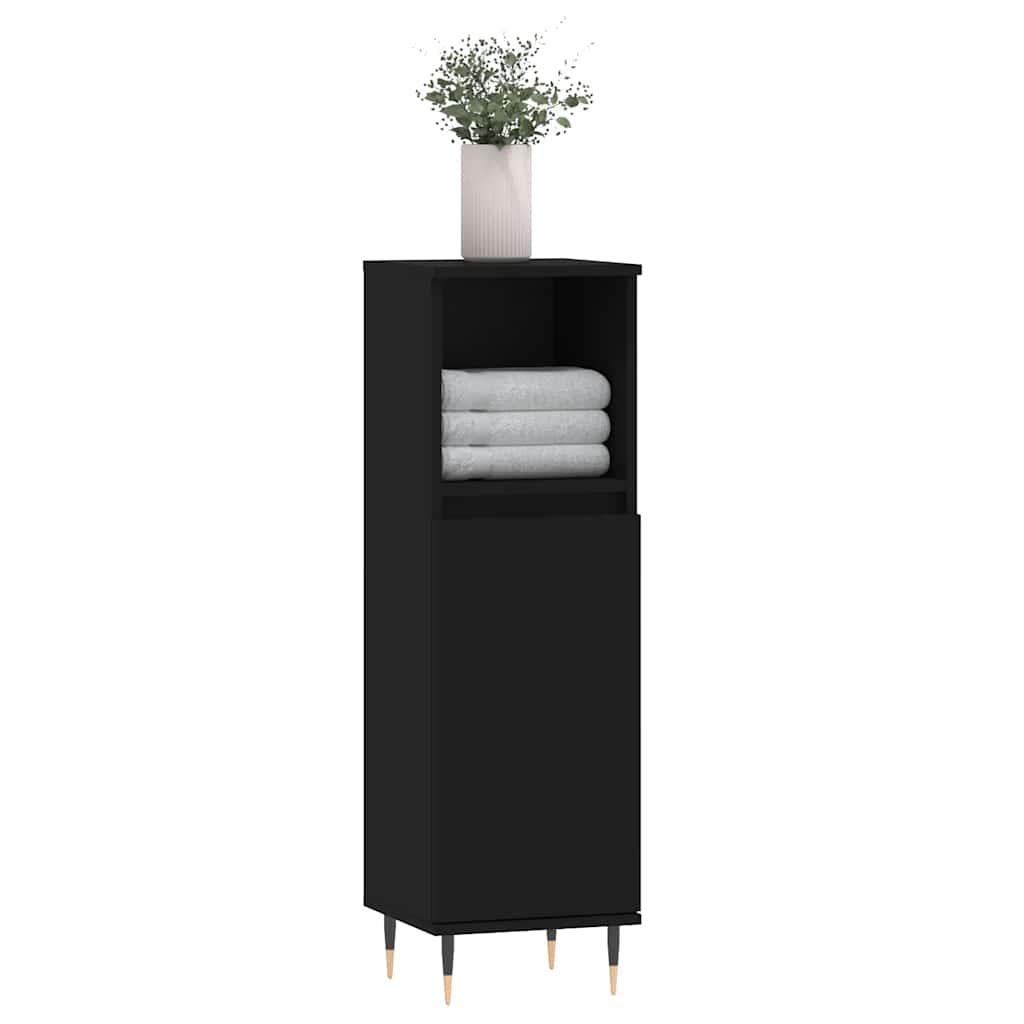 Armadietto da Bagno Nero 30x30x100 cm in Legno Multistrato | homemem39