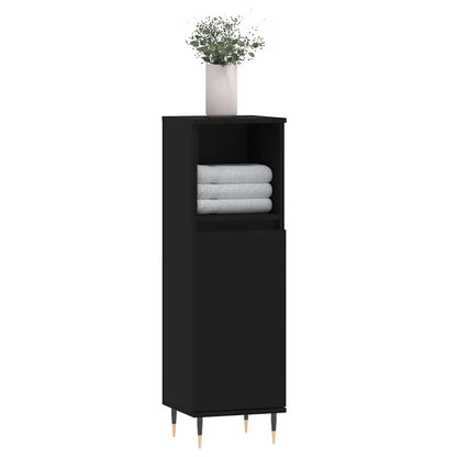 Armadietto da Bagno Nero 30x30x100 cm in Legno Multistrato | homemem39