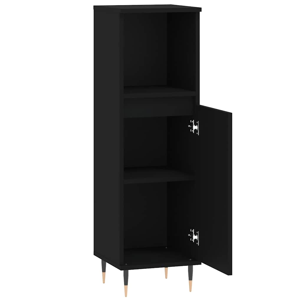 Armadietto da Bagno Nero 30x30x100 cm in Legno Multistrato | homemem39
