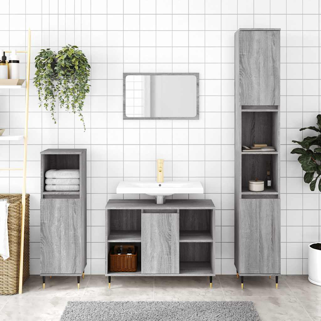 Armadietto Bagno Grigio Sonoma 30x30x100cm in Legno Multistrato | homemem39