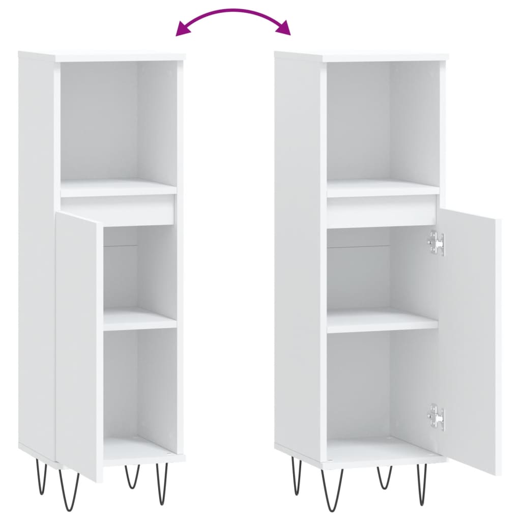Armadietto da Bagno Bianco 30x30x100 cm in Legno Multistrato | homemem39