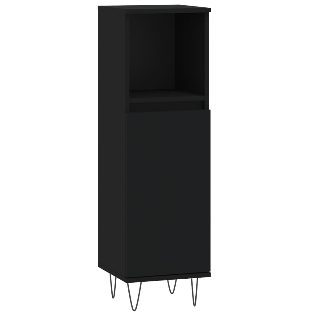 Armadietto da Bagno Nero 30x30x100 cm in Legno Multistrato | homemem39