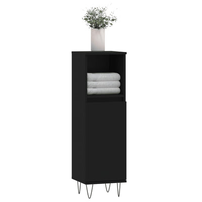 Armadietto da Bagno Nero 30x30x100 cm in Legno Multistrato | homemem39