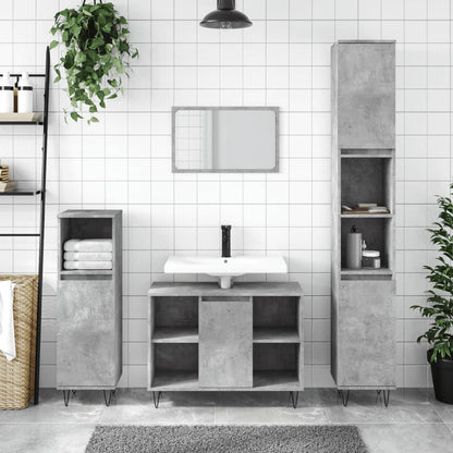 Armadietto Bagno Grigio Cemento 30x30x100 cm Legno Multistrato | homemem39
