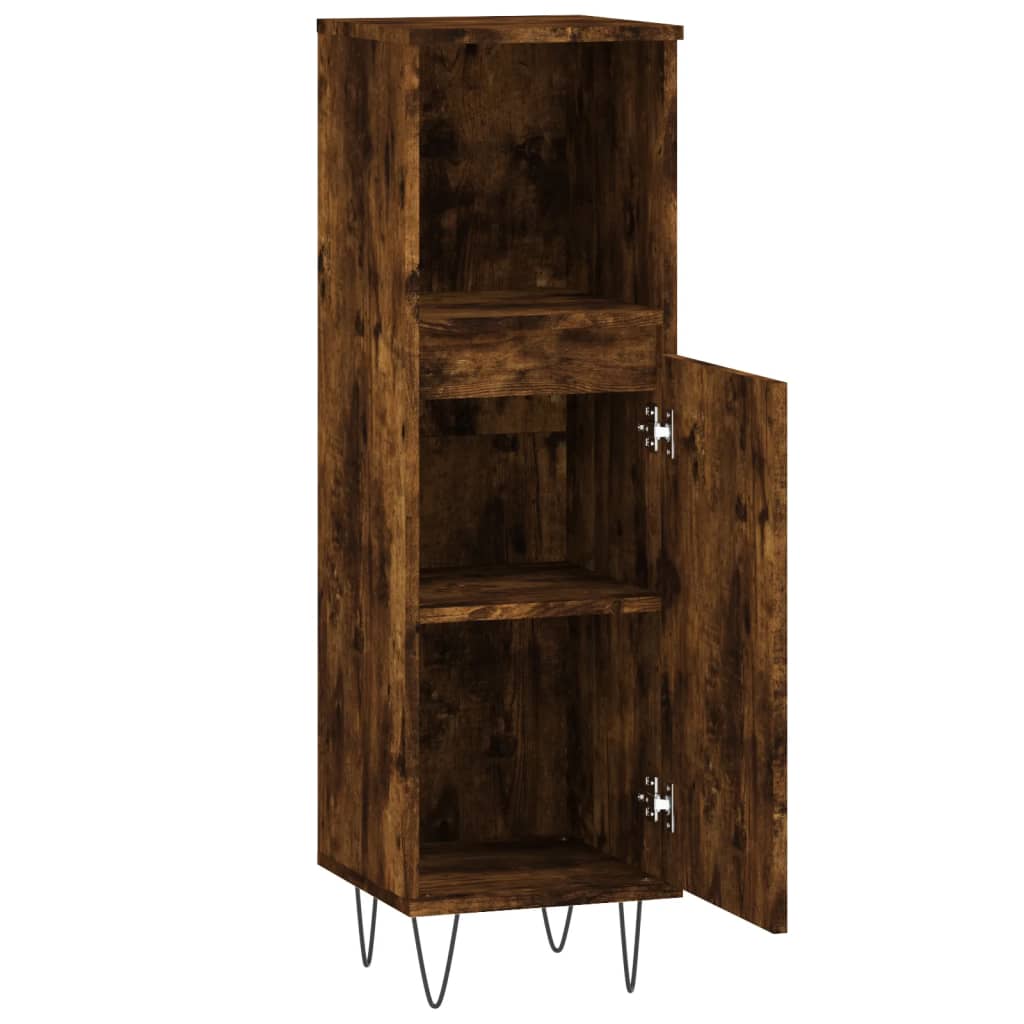 Armadietto Bagno Rovere Fumo 30x30x100 cm in Legno Multistrato | homemem39